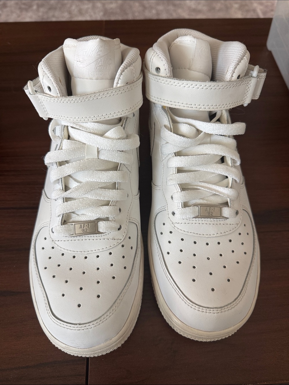 Women’s 8.5 (Boys 7Y) Nike Airforce 1 White High-Top Sneakers with Ankle Strap